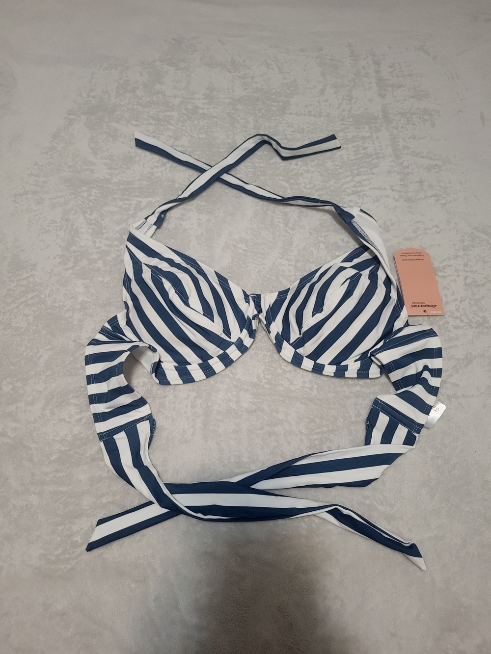 Shapermint Nautical Blue & White Striped Halter Bikini Top Underwire